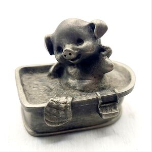 Vintage 1977 Little Gallery by Hallmark Fine Pewter PIG IN BATHTUB Figure